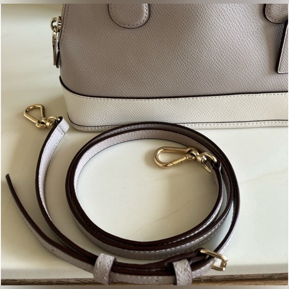 COACH Mini Cora Dome Satchel – Colorblock Taupe/Cream | Pebbled (Grain) Leather - Picture 15 of 15